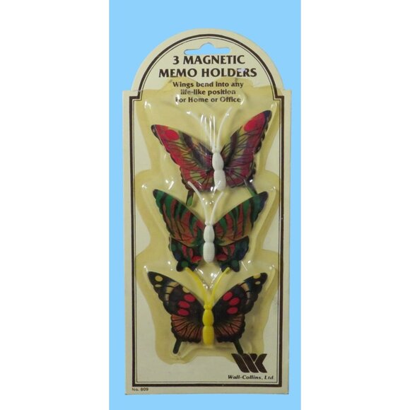 3 Vintage Magnetic Butterfly Memo Holders By Wall-Collins Ltd. Home/Office Decor - Picture 1 of 2